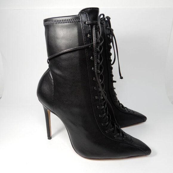 SCHUTZ Tennie Lace Up High Heel Pointed Toe Boots Bootie Size 5.5 Black NEW $188 - Picture 8 of 16